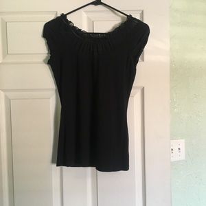 INC Black Blouse with Sheer Collar Size S (EUC)